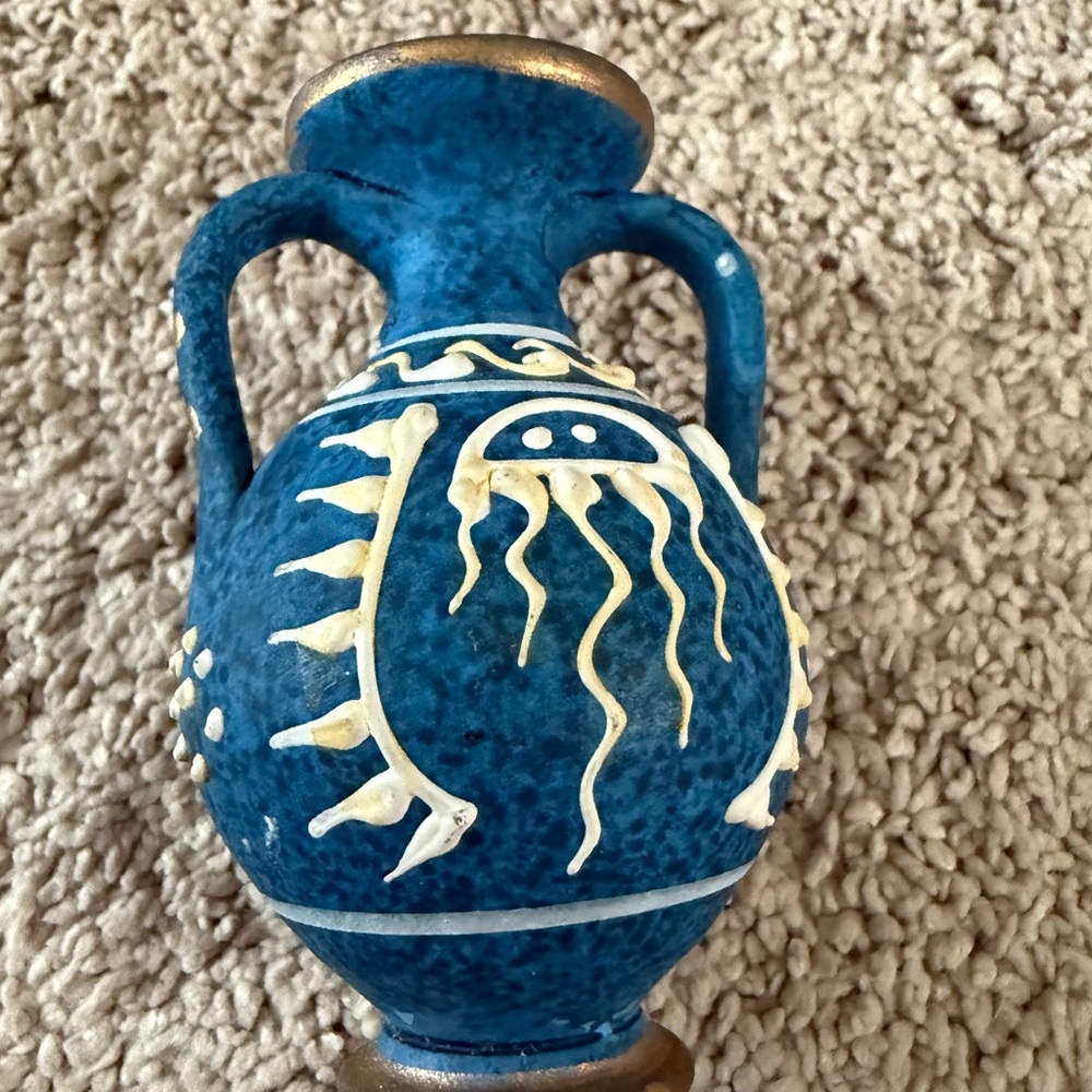 Japanese Style Vase Vintage Retro Accent Artwork Blue Gold White Ocean - Picture 3 of 8